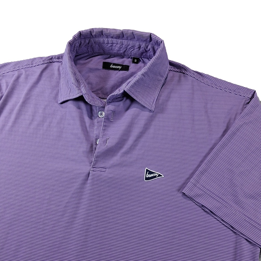 Breezy Golf Polo Shirt Mens Small Purple Striped Performance Stretch Polo